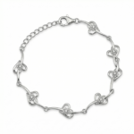 Sterling silver heart link bracelet with lobster clasp, top view