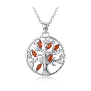 Sterling silver Tree of Life pendant with gemstones, front view