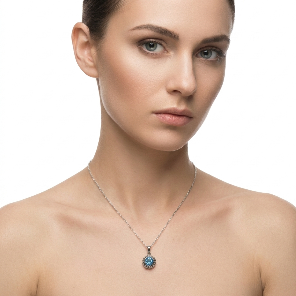 925 Sterling Silver Blue Crystal Pendant Necklace 18-inch Chain | Dublin Silver