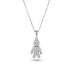 Sterling silver child figure pendant necklace on box chain, front view