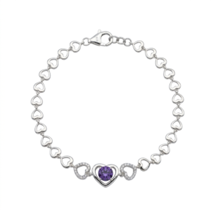 Amethyst Heart Bracelet - 925 Sterling Silver - Dublin Silver