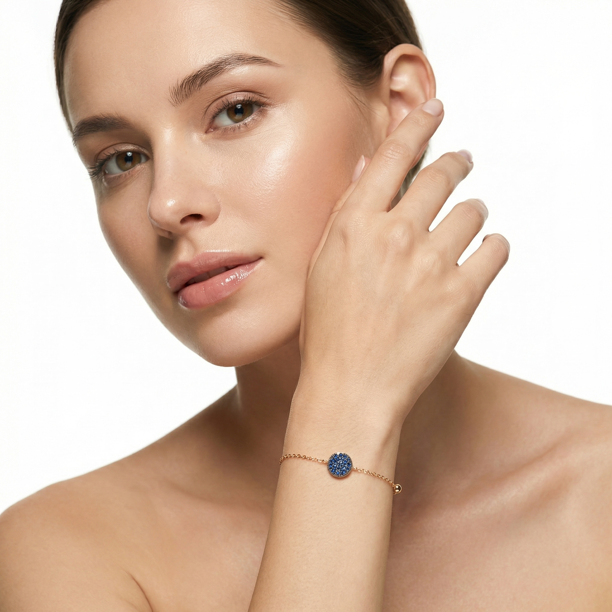 Dublin Silver 925 Sterling Silver Rose Gold-Plated Bracelet with Blue Enamel Charm