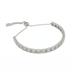 Sterling silver tennis bracelet with adjustable chain, side view