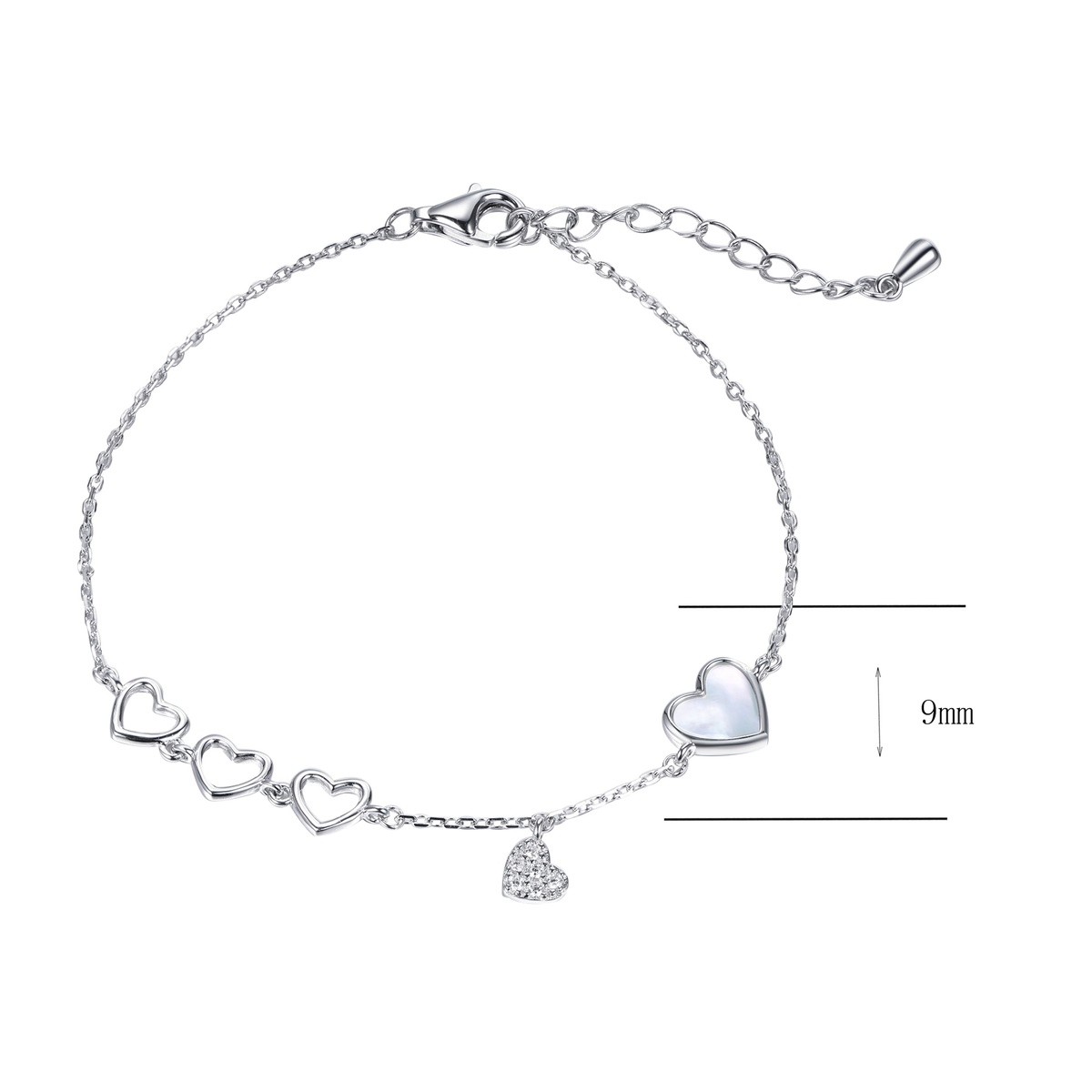 Sterling Silver Heart Charm Bracelet