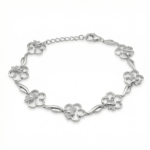 Sterling silver floral bracelet with lobster clasp, top view