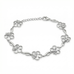 Sterling silver floral bracelet with lobster clasp, top view