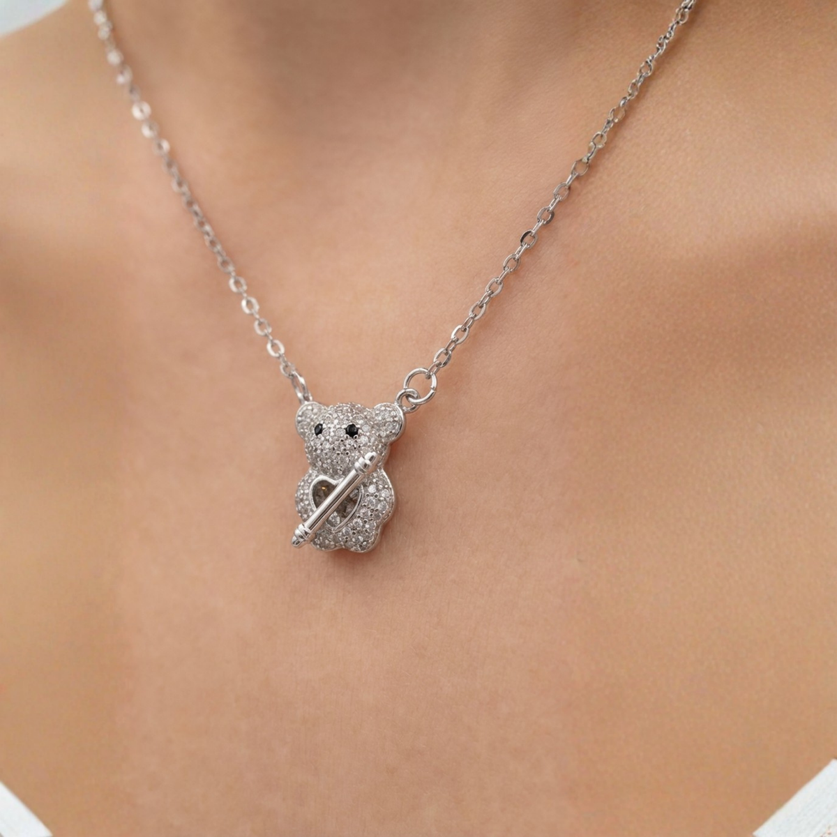 Dublin Silver 925 Sterling Silver Teddy Bear Pendant Necklace