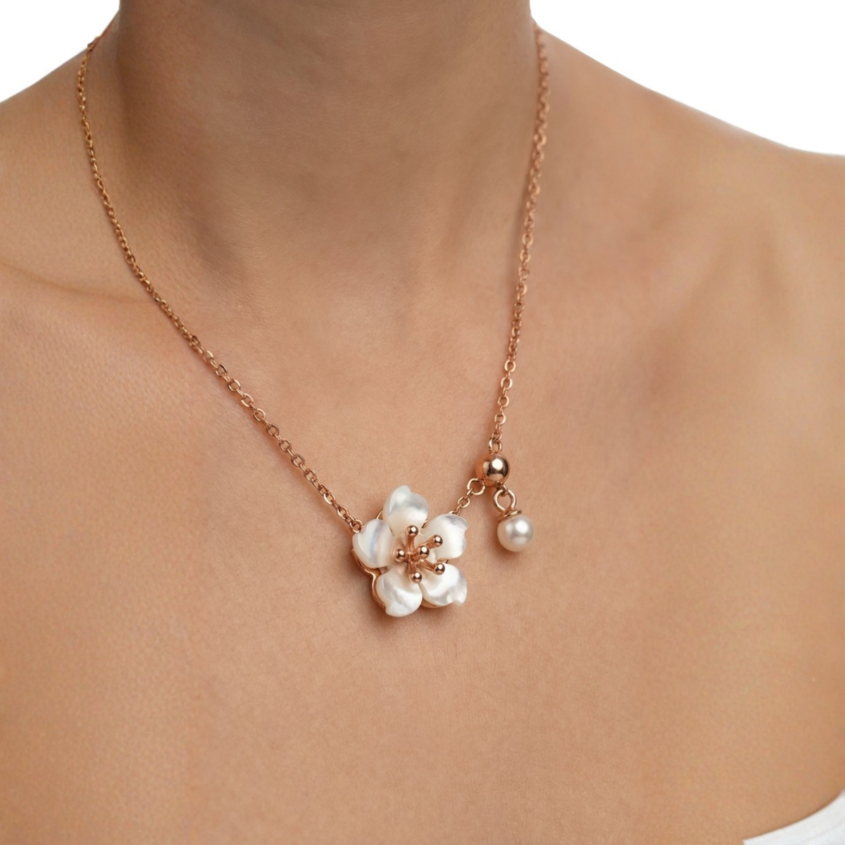 Dublin Silver 925 Sterling Silver Flower Pendant Necklace with Pearl Accent