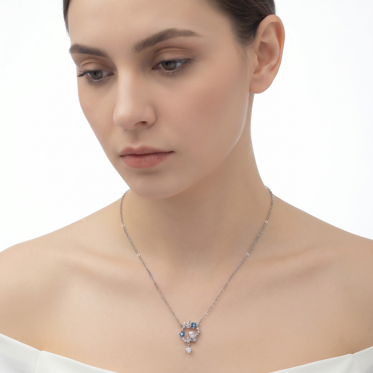 Dublin Silver 925 Sterling Silver Butterfly and Floral Pendant Necklace