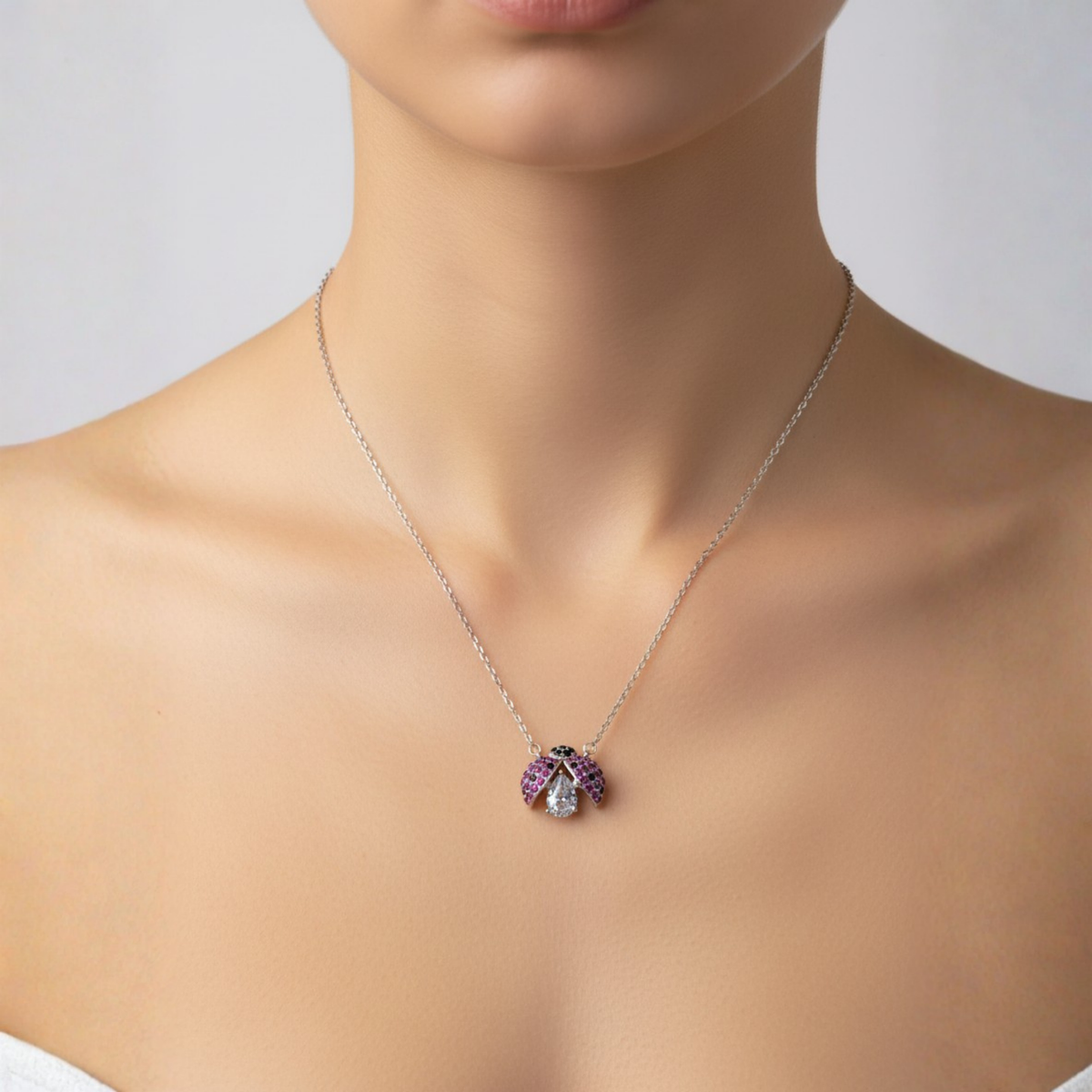 925 Sterling Silver Ladybug Pendant Necklace with Gemstones | Dublin Silver