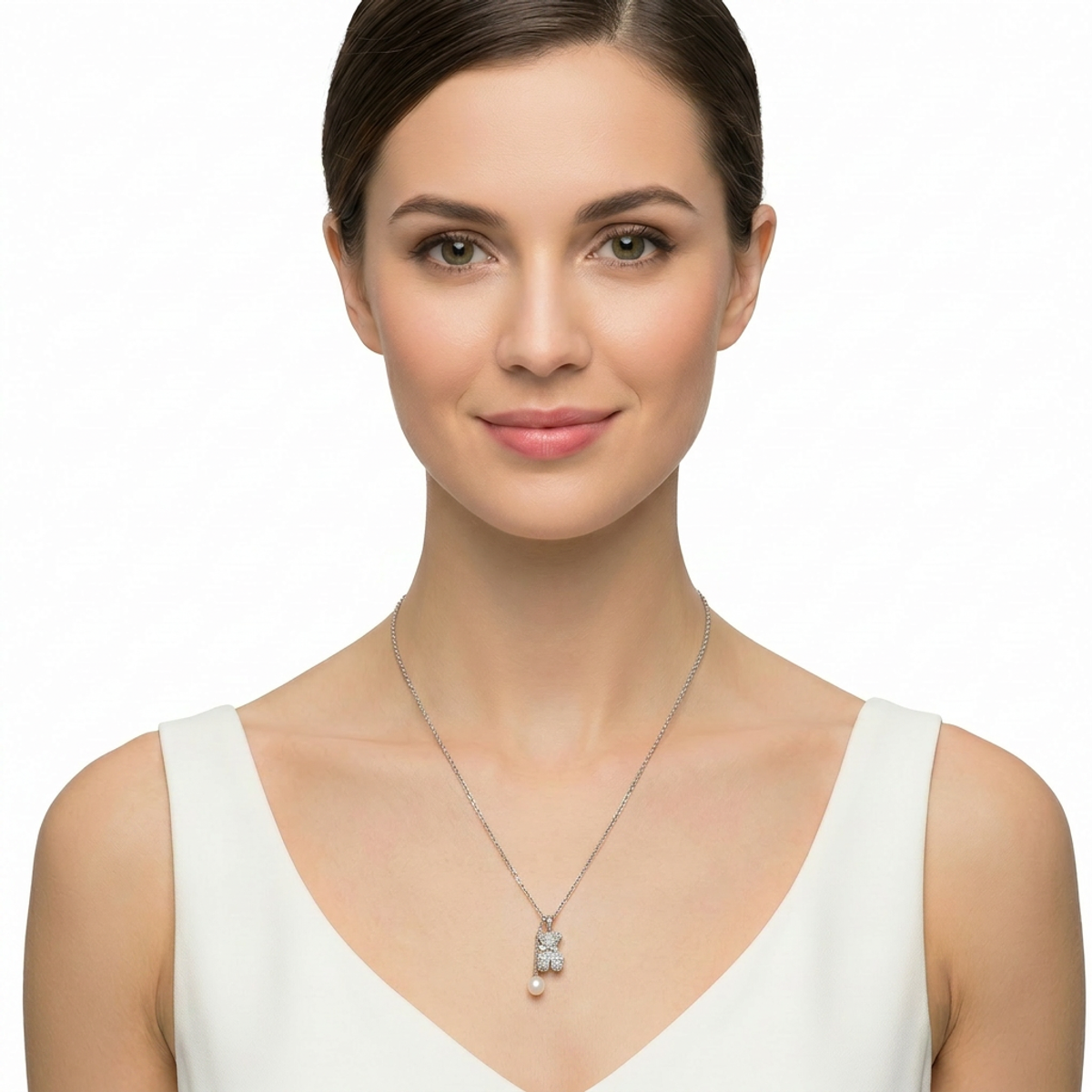Dublin Silver 925 Sterling Silver Teddy Bear Pendant Necklace with Pearl Charm