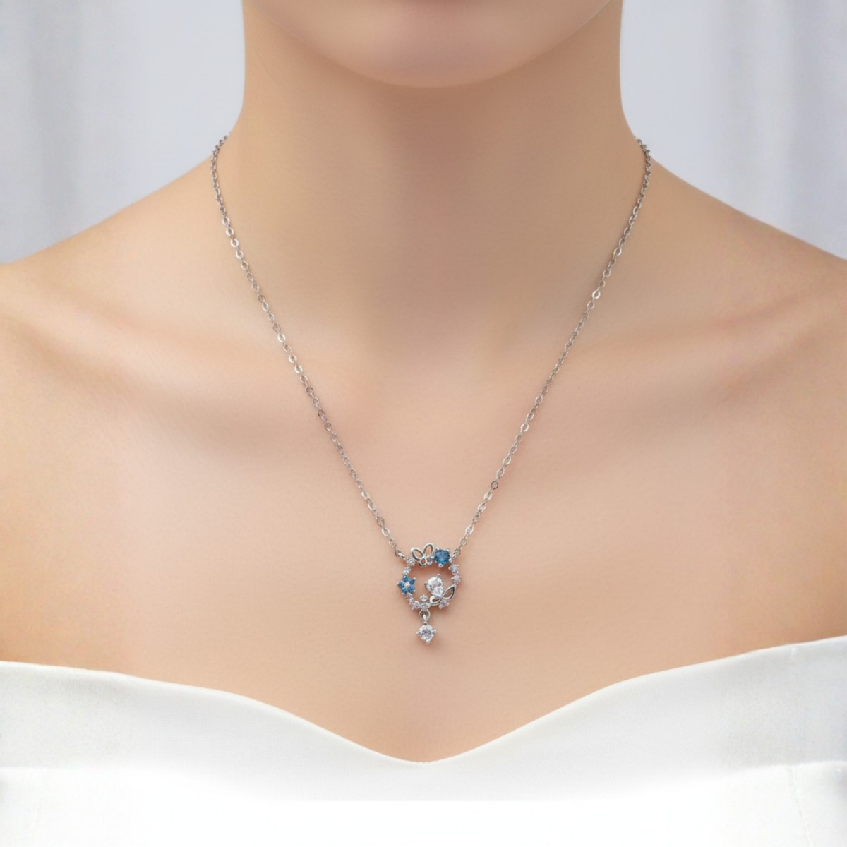 Dublin Silver 925 Sterling Silver Butterfly and Floral Pendant Necklace