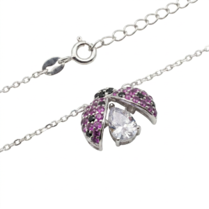 925 Sterling Silver Ladybug Pendant Necklace with Gemstones | Dublin Silver