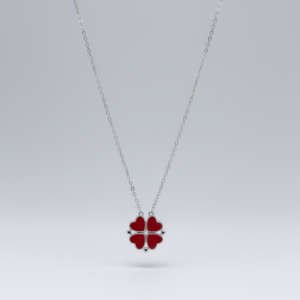 Sterling silver heart clover pendant on chain, front view