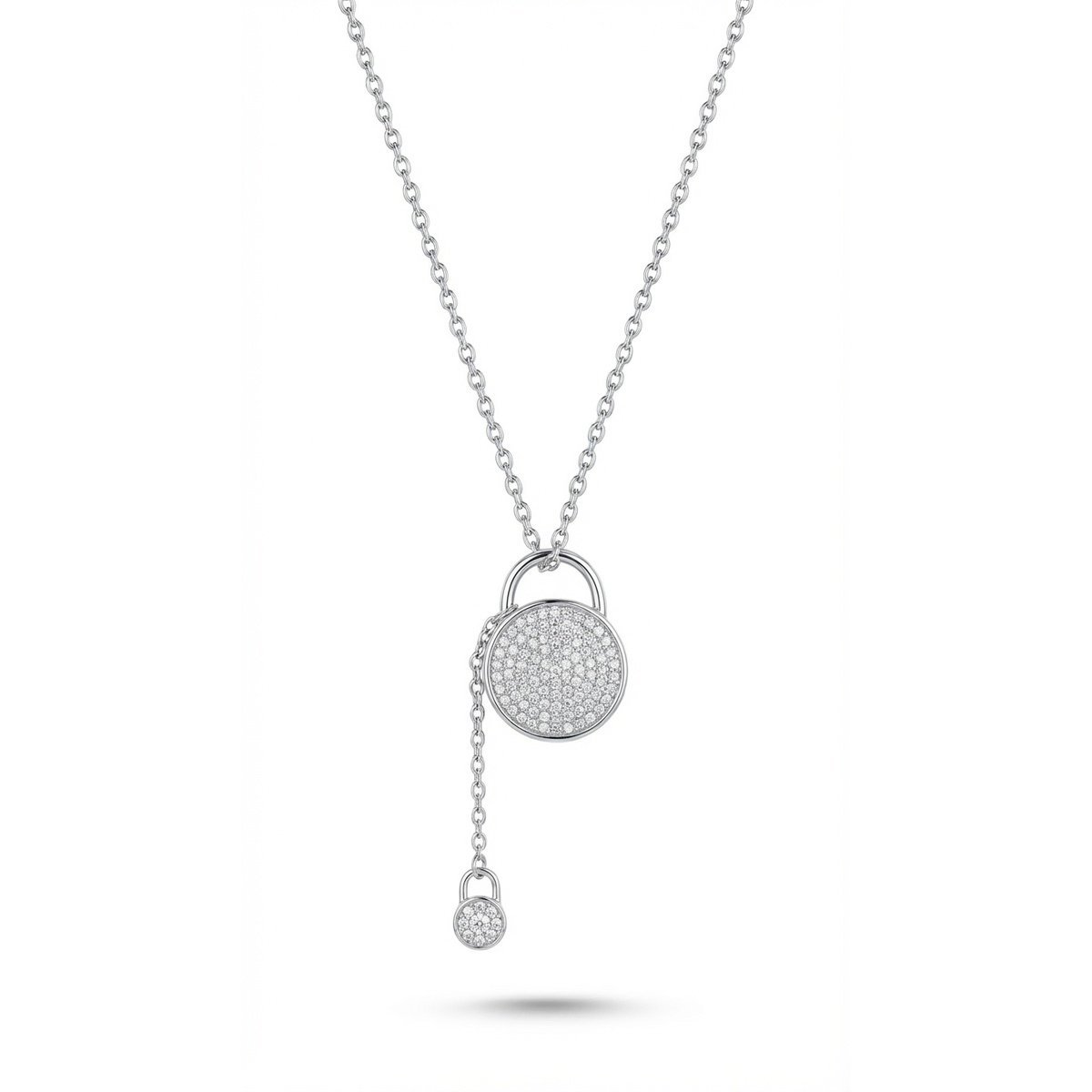 Sterling silver minimalist pendant necklace with adjustable chain, front view