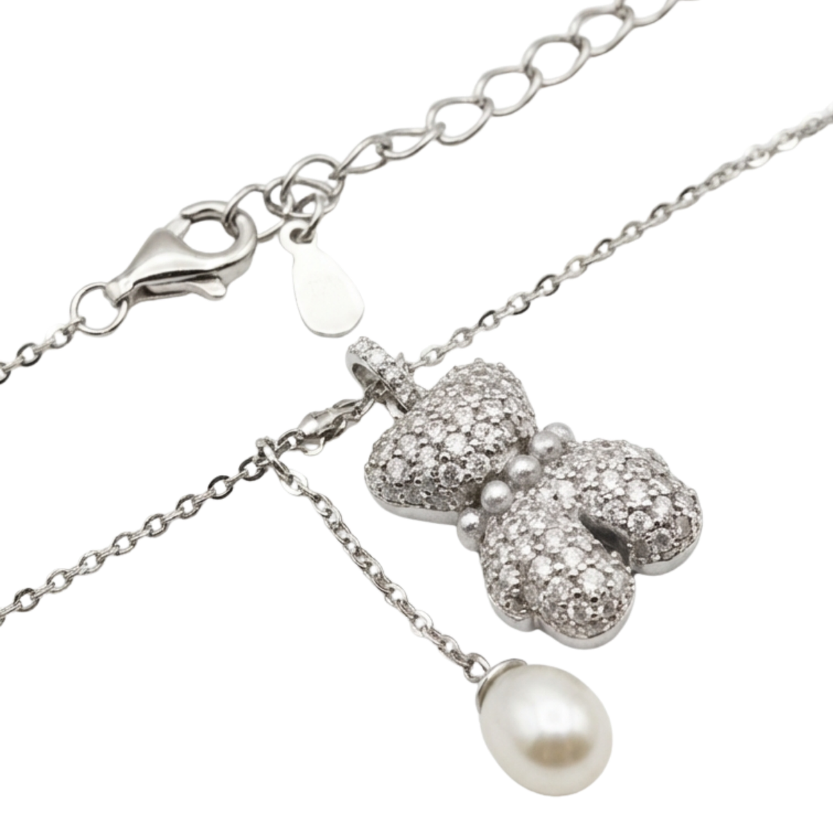 Dublin Silver 925 Sterling Silver Teddy Bear Pendant Necklace with Pearl Charm