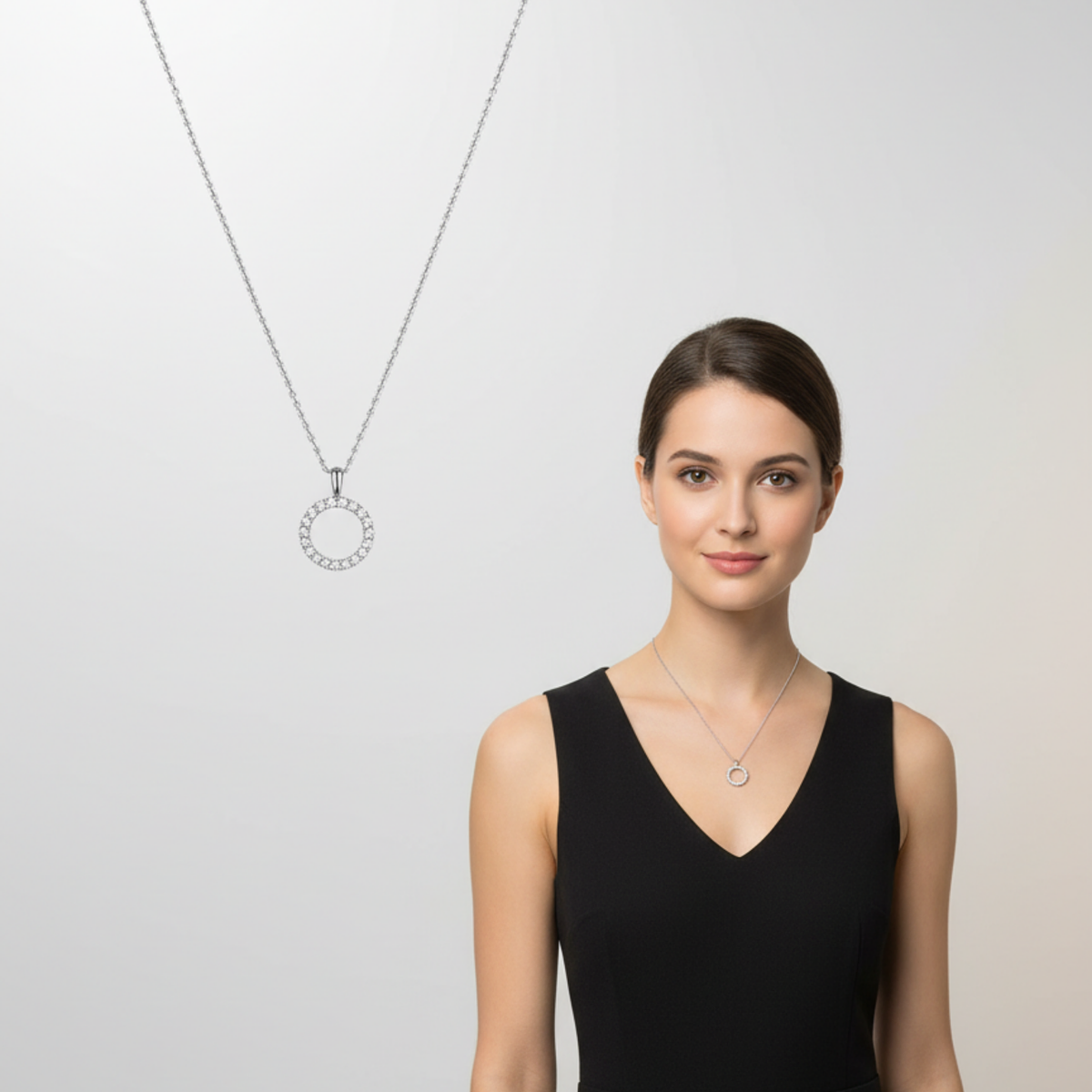 Dublin Silver 925 Sterling Silver Circle Pendant Necklace with Cubic Zirconia