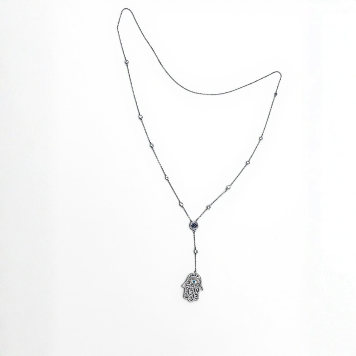 925 Sterling Silver Hamsa Hand Necklace Evil Eye Pendant | Dublin Silver