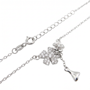 Dublin Silver 925 Sterling Silver Floral Pendant Necklace with Cubic Zirconia