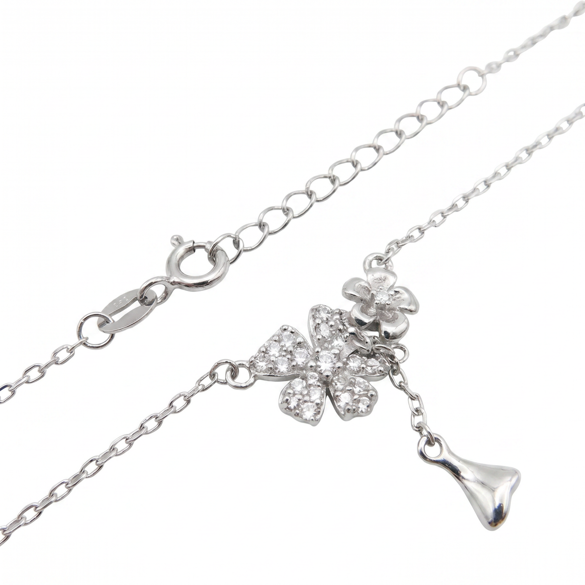 Dublin Silver 925 Sterling Silver Floral Pendant Necklace with Cubic Zirconia