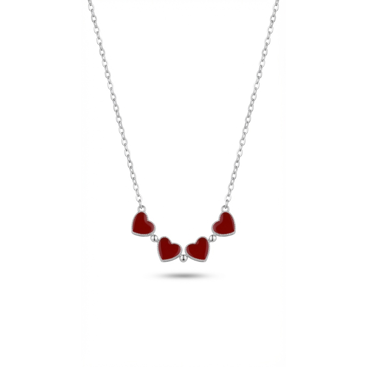 Sterling silver heart clover pendant on chain, front view