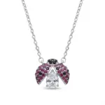 Sterling silver ladybug pendant with gemstones, front view