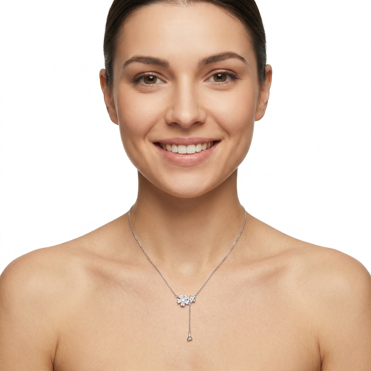 Dublin Silver 925 Sterling Silver Floral Pendant Necklace with Cubic Zirconia