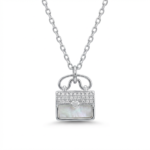 Sterling silver handbag pendant on chain, front view