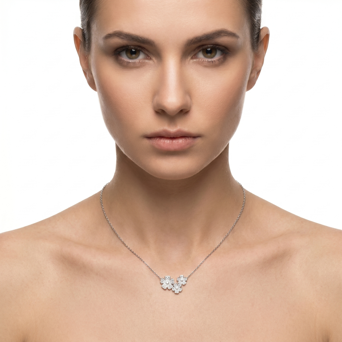 Dublin Silver 925 Sterling Silver Floral Necklace with Cubic Zirconia