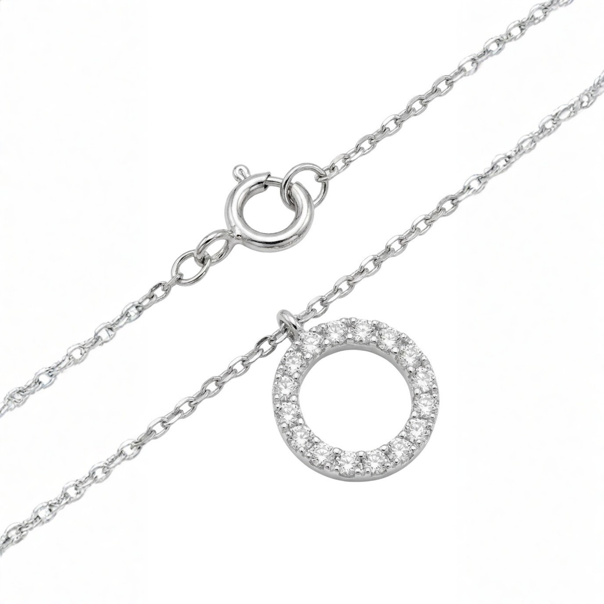Dublin Silver 925 Sterling Silver Circle Pendant Necklace with Cubic Zirconia