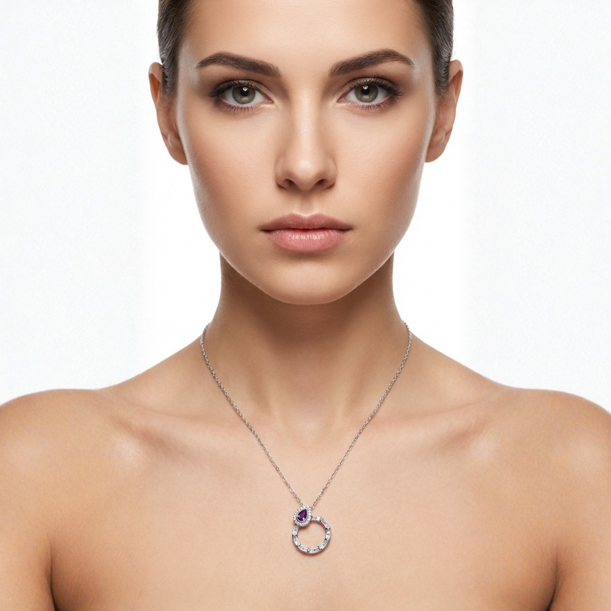 Dublin Silver 925 Sterling Silver Amethyst Teardrop Pendant Necklace