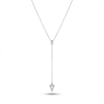 Sterling silver triangle pendant necklace with delicate chain, front view