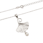 Sterling Silver Ginkgo Leaf Pendant Necklace with Pearl | Dublin Silver