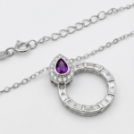 Dublin Silver 925 Sterling Silver Amethyst Teardrop Pendant Necklace
