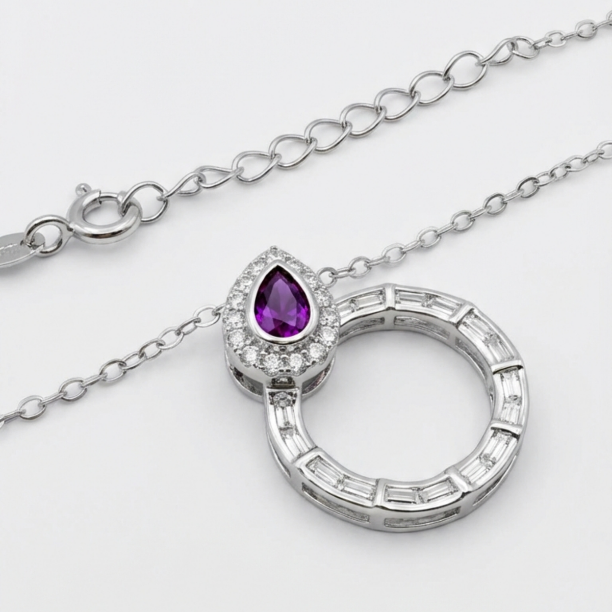 Dublin Silver 925 Sterling Silver Amethyst Teardrop Pendant Necklace