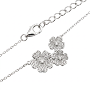 Dublin Silver 925 Sterling Silver Floral Necklace with Cubic Zirconia