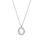 Sterling silver circle pendant necklace with cubic zirconia, front view