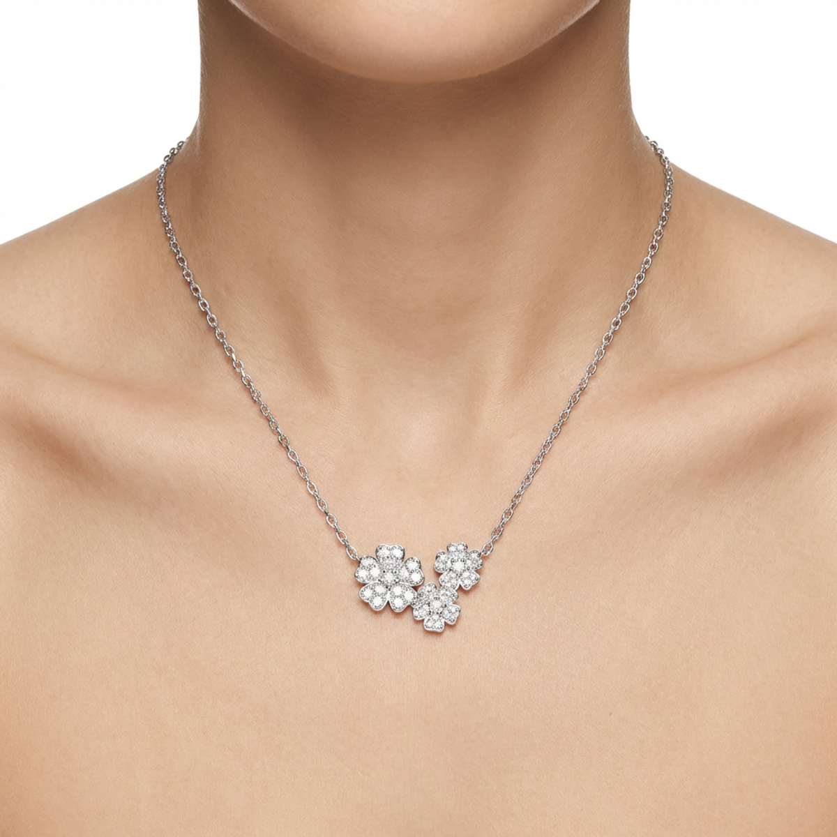 Dublin Silver 925 Sterling Silver Floral Necklace with Cubic Zirconia