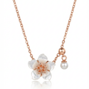 Dublin Silver 925 Sterling Silver Flower Pendant Necklace with Pearl Accent