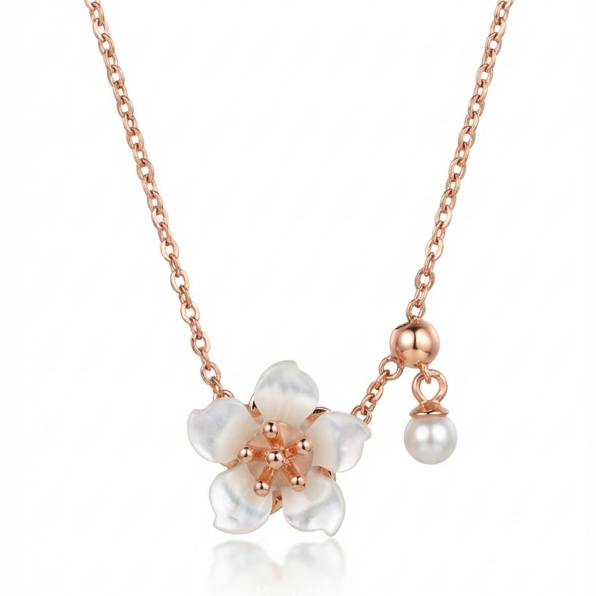 Dublin Silver 925 Sterling Silver Flower Pendant Necklace with Pearl Accent