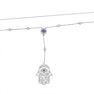 925 Sterling Silver Hamsa Hand Necklace Evil Eye Pendant | Dublin Silver