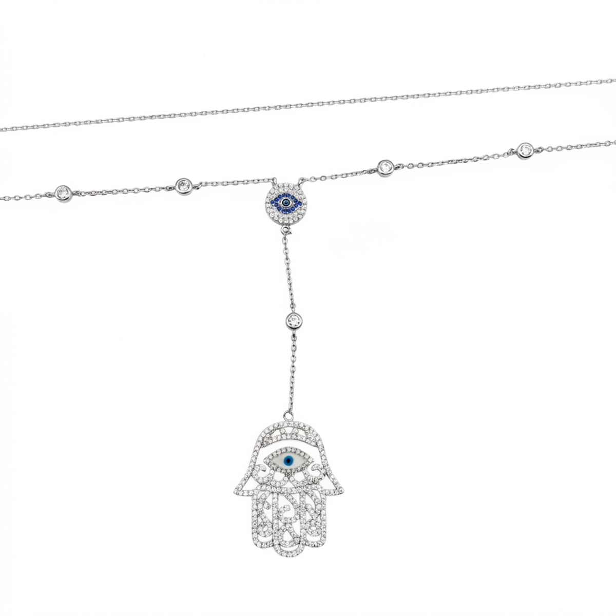 925 Sterling Silver Hamsa Hand Necklace Evil Eye Pendant | Dublin Silver