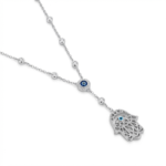 925 Sterling Silver Hamsa Hand Necklace Evil Eye Pendant | Dublin Silver