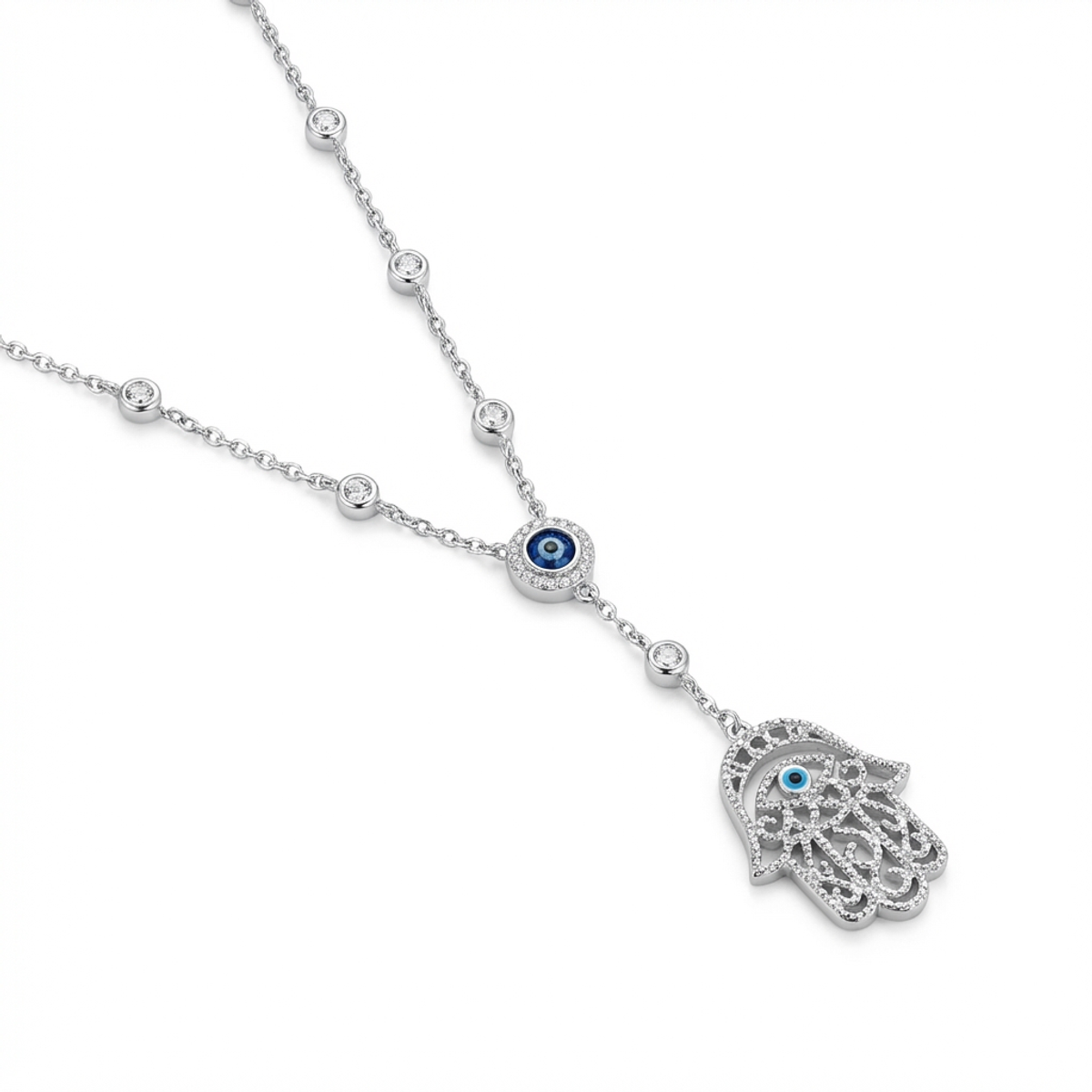 925 Sterling Silver Hamsa Hand Necklace Evil Eye Pendant | Dublin Silver