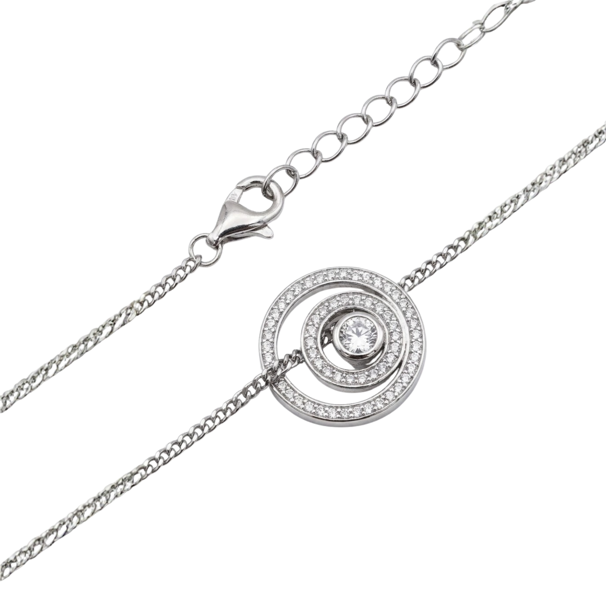 Dublin Silver 925 Sterling Silver Cubic Zirconia Circle Pendant Necklace