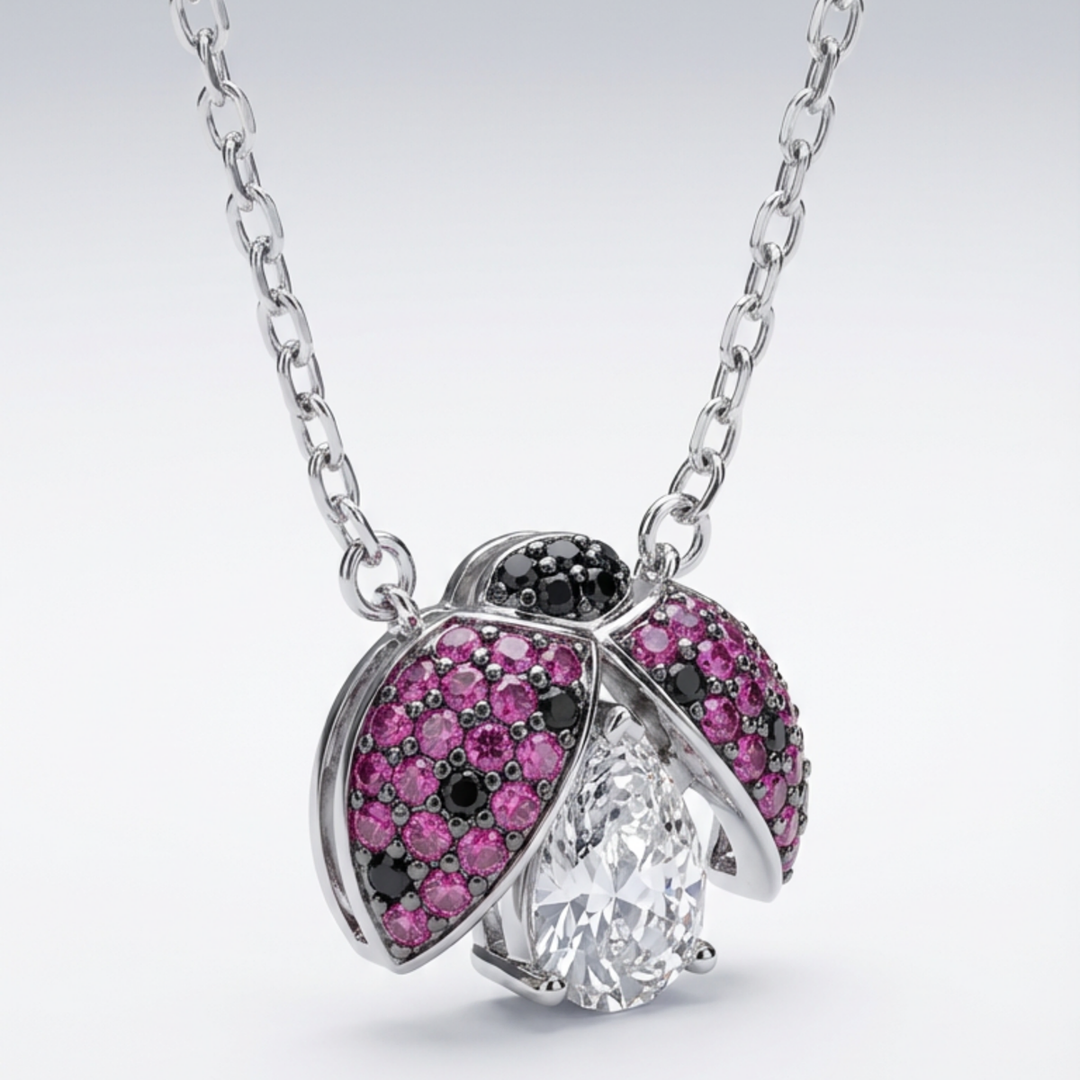 925 Sterling Silver Ladybug Pendant Necklace with Gemstones | Dublin Silver