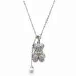 Dublin Silver 925 Sterling Silver Teddy Bear Pendant Necklace with Pearl Charm