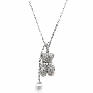 Dublin Silver 925 Sterling Silver Teddy Bear Pendant Necklace with Pearl Charm