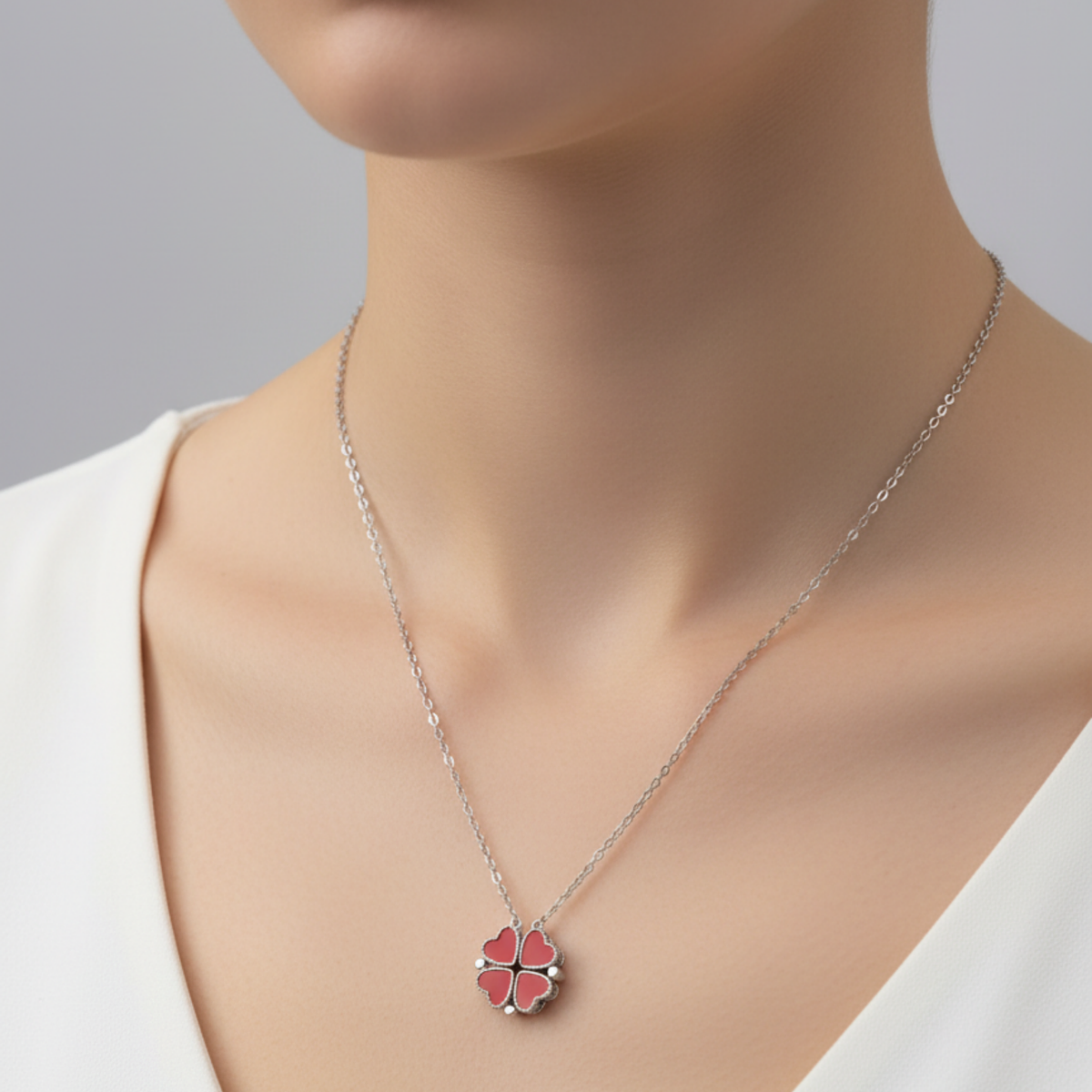 925 Sterling Silver Heart Clover Pendant Necklace 18-inch Chain | Dublin Silver