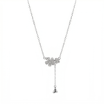 Sterling silver floral pendant necklace with cubic zirconia, front view